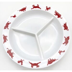Hazel Atlas Children’s Milk Glass Divided Kids Plate Red Farm Animal Rim MCM